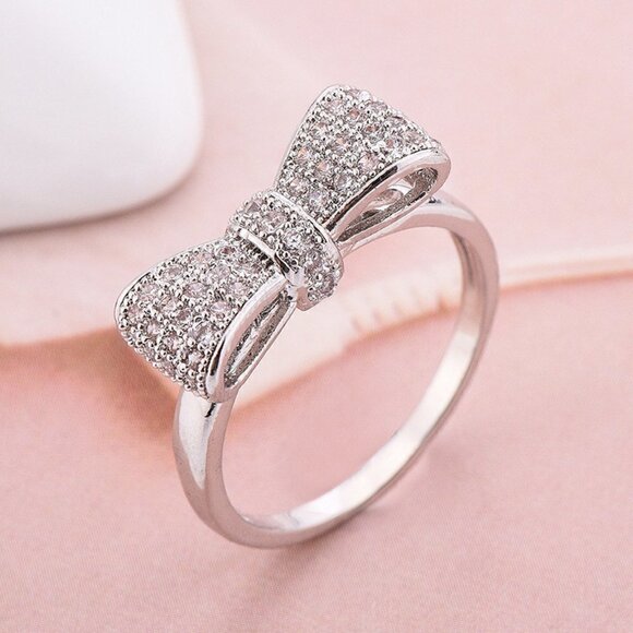 Jewelry - 🎊Sweet Big Bow Tiny CZ Simple Trendy Lovely Rings for Women, EVGG1227